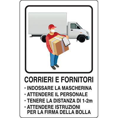 Targa Segnaletica Covid Corrieri E Fornitori 2 Pz
